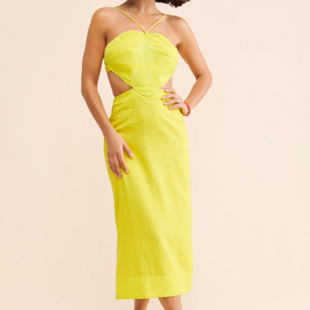 Farm Rio Monstera Leaf Neon Midi Dress